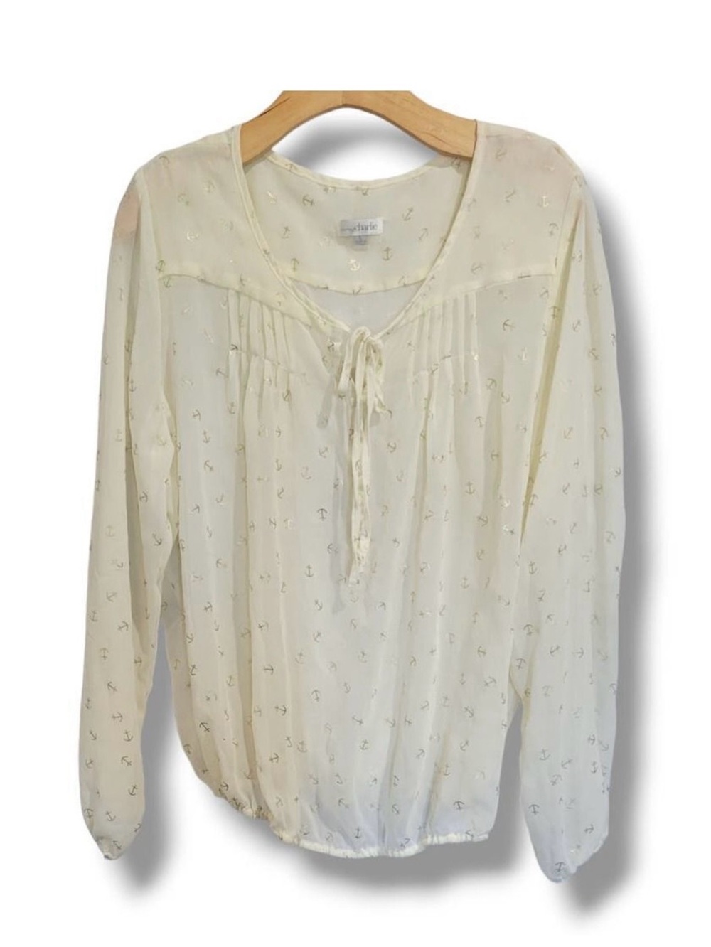 Charming Charlie Cream Blouse with Anchor Pattern